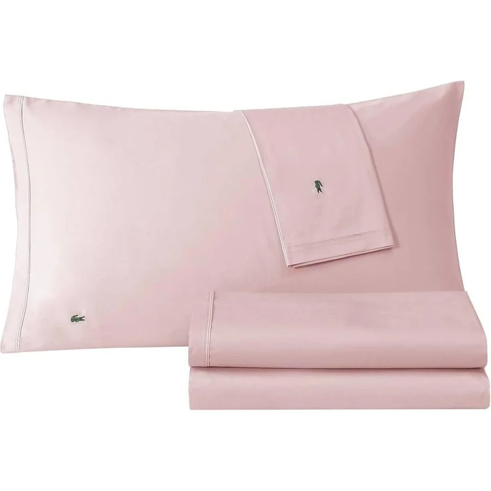 Lacoste 4pc Cal King Sheet Bedding Set Iced Pink Crocodile 100% Cotton Percale